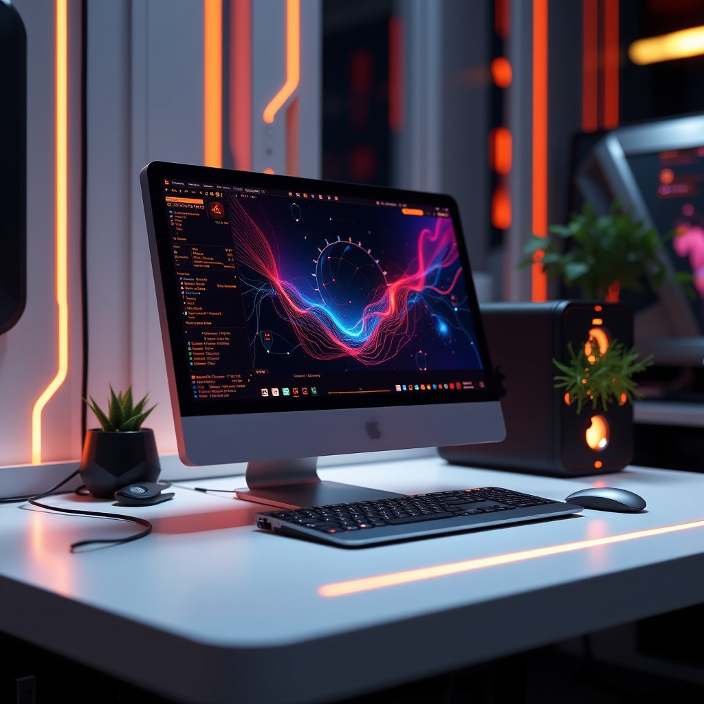 modern desktop monitor, keyboard and mouse setup