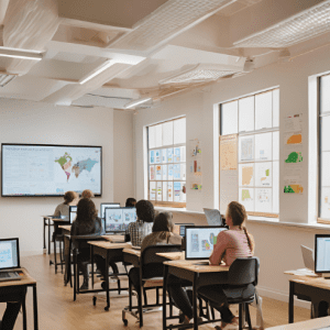 classroom setting in a nicely lit classroom