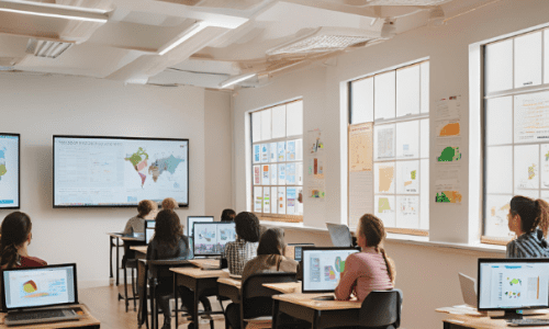 classroom setting in a nicely lit classroom